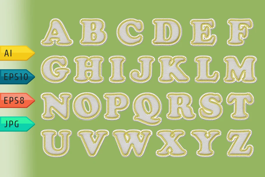 Vector Alphabet With Stitches Font