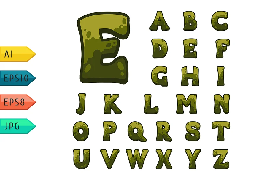 Green Wooden Game Alphabet Font