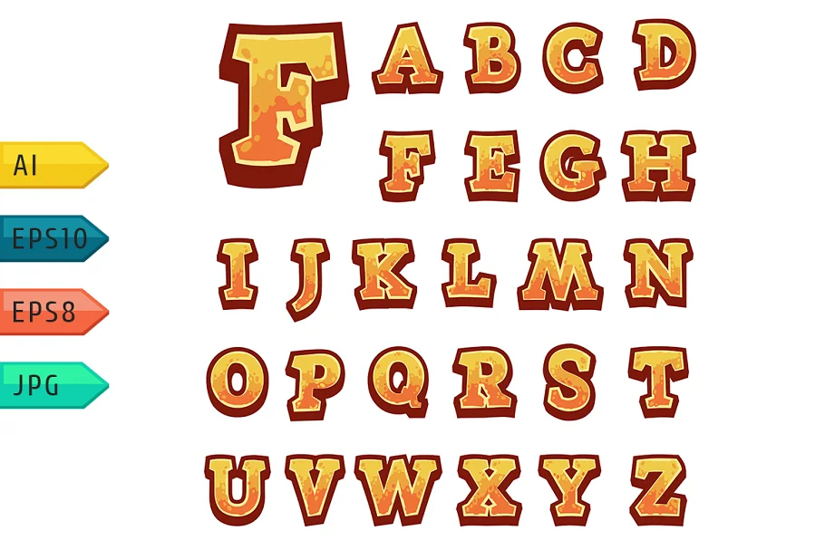 Orange Vector Stone Game Alphabet Font